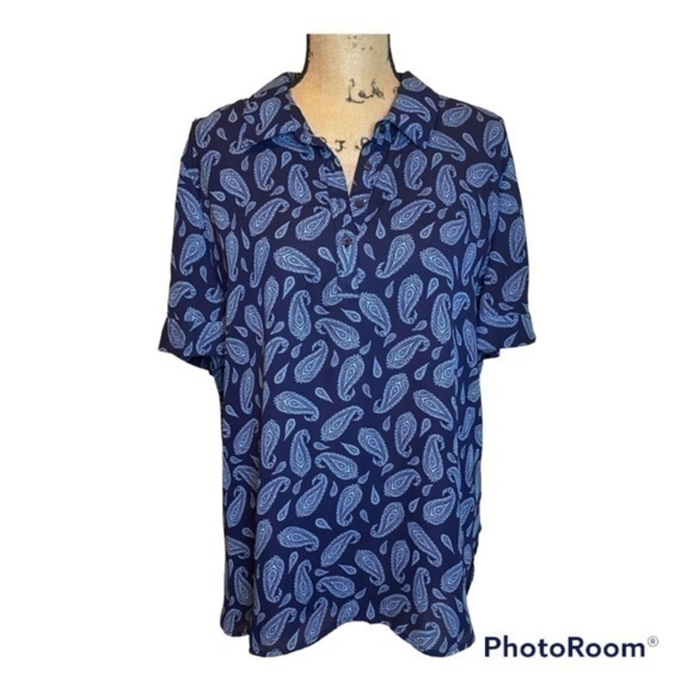CATO Size XL High Low Summer Blouse Top w/  Collar